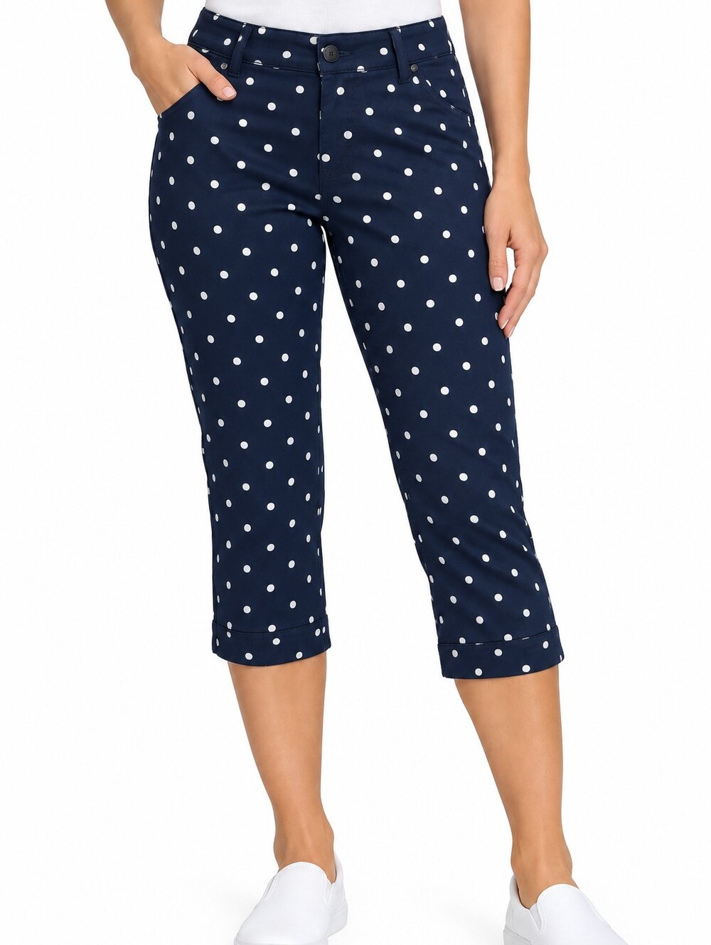 St John's Bay Capri Pants - Navy & White Polka Dots - NWT
